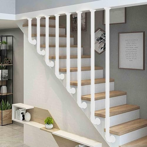 Barandilla de escalera moderna Balaustres de hierro metálico para interior de escalera - Barandilla de pasamanos de tubo galvanizado blanco con soportes de pared y tornillos de metal fácil de instalar