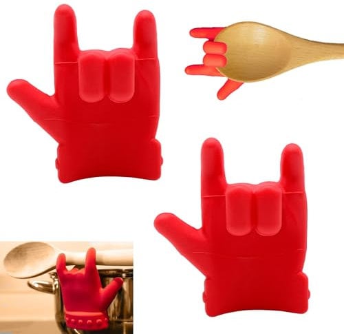 2PCS Silicone Hand Topfdeckelheber,Rock Hand Kochlöffelhalter,Topf Deckelhalter Küche,Überlaufstopper Schutz Kochlöffelhalter,Finger Spoon Holder,Kreativität Küchengadget
