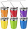 KAHEIGN 6 Pièces Gobelets en Acier Inoxydable avec Couvercles et Pailles, 360ml Gobelet Incassable pour Enfant Réutilisable Tasse de Voyage à Café Glacé avec Silicone Manchons Amovibles pour Boissons