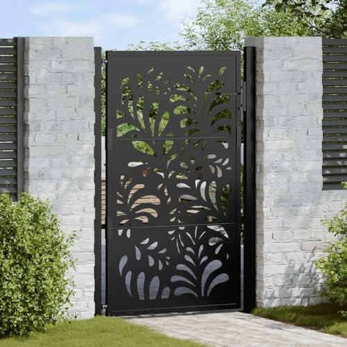Homgoday trädgårdsgrind svart 105 x 155 cm stålvågsdesign, trädgårdsgrind, staket, integritet, metallsäkerhet, utomhus
