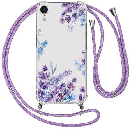 Ciciber Ttusy Handykette Hülle für iPhone XR mit Band, Stoßfest Durchsichtig Muster Blumen Case Weiches Silikon Schutzhülle mit Kordel zum Umhängen Necklace HandyHülle für iPhone XR, 01