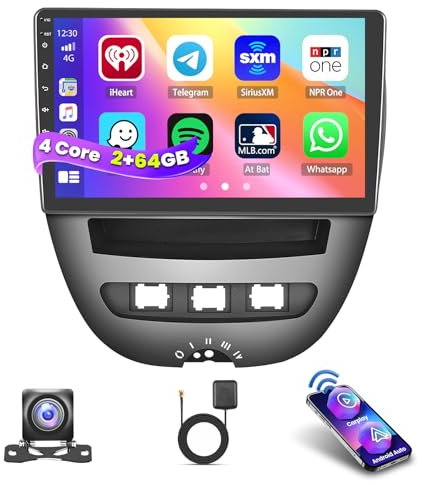 Inefala 2+64G Screen for Toyota Aygo for Peugeot 107 for Citroen C1 2004-2014 CarPlay Stereo Android 13 Car Radio 10.1 Inch Touchscreen Android Auto Backup Camera GPS FM RDS DSP 26UI