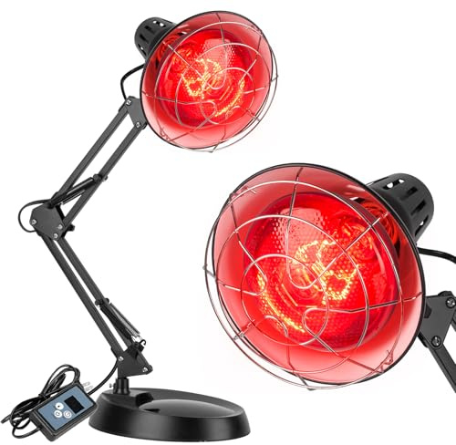 Hoakya Infrared Heat Lamp with Timer, Red Light Therapy for Body Muscle Joint Pain Relief, 150W Near Infrared Lamp with Sturdy Adjustable Base