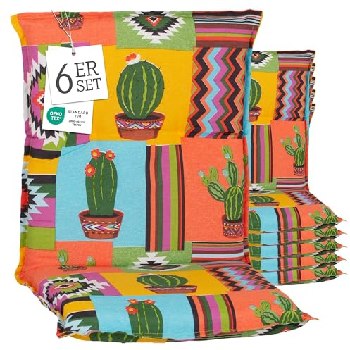 Beo® Turin Niederlehner Gartenstuhlauflagen | 6er Set | Waschbar, Atmungsaktiv, UV-beständig | Öko-Tex Standard | Extra Dicke Sitzkissen Outdoor | Made in EU | 98x46 cm
