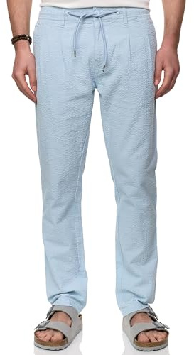 Indicode Herren INWebb Seersuckerhose Lange Stoffhose aus 100% Baumwolle | Leichte Strukturhose für Sommer und Alltag, Baumwollhose, Freizeithose, Herrenhose, Sommerhose, Businesshose für Männer