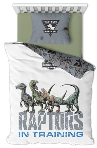 AYMAX Jurassic World Bettwäsche 140x200 cm 100% Baumwolle – Kinder Bettwäsche Set mit Kissenbezug 65x65 cm – Raptoren-Motiv „Raptors in Training“ – atmungsaktiv & hautfreundlich – für Jungen