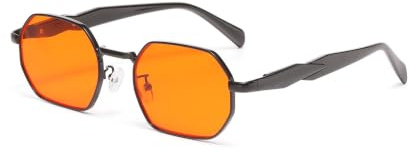 QVKUUT Retro Hexagonale Sonnenbrillen Damen Herren,Rechteckige Metallrahmen Brille,UV-Schutz