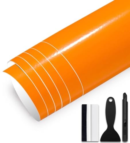 GRTHTATI 30cm x 150cm Autofolie Glanz Auto File Selbstklebende Car Wrapping Folie mit Luftkanälen Blasenfreie Auto Folierung für Motorrad, Fahrrad, DIY (Orange, 30cm x 150cm)