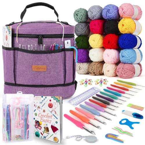 Coopay Set di 14 uncinetti portatili per principianti, 2,0 – 10,0 mm con impugnatura morbida, set per uncinetto con 20 fili per uncinetto, borsa di grande capacità, accessori all'uncinetto, set per