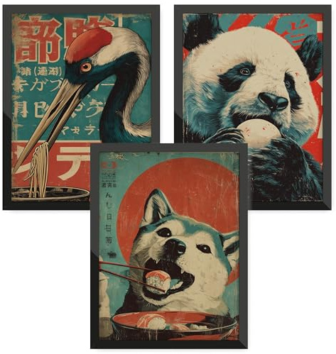Donari Japan Poster Set – Wandbilder mit asiatischen Motiven | Kyoto, Tokio & traditionelle Kultur | Geschenkidee für Japan-Fans (Set 7 - Art x Animals, 21x30 cm, Ohne Rahmen)