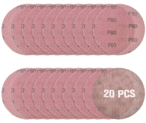 LEONTOOL 5 Inches 80 Grit Mesh Sandpaper 20 Pieces Hook and Loop Sanding Discs for Orbital Sander, Anti-Clogging Mesh Abrasive Dust Free Net Sandpaper Abrasives Sander Pads for Wood, Metal, Drywall