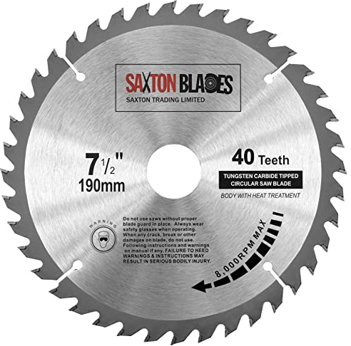 Saxton, lama per sega circolare TCT, per legno, 190 mm x 30 mm (foro) x 40 denti, compatibile con prodotti Bosch, Dewalt e Makita, codice TCT19040T