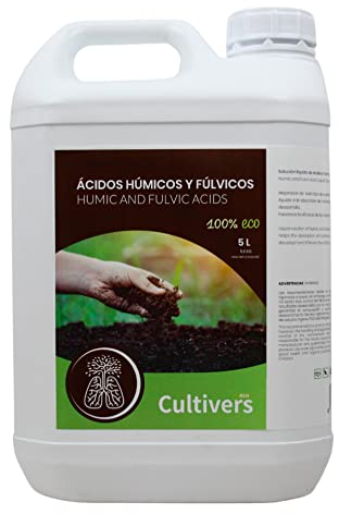 CULTIVERS Fertilizzante a Base di Acido umico e fulvico 5L. Fertilizzante Leonardita. Aumenta la fertilità del Suolo, migliora la capacità di Assorbimento dei nutrienti e sviluppa la radice