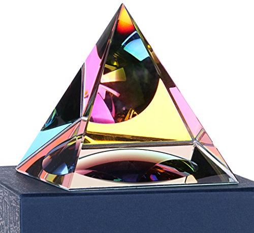 Sumnacon Cristal Pyramide en Verre de Couleur d'arc-en-Ciel et Une Belle Boîte, pour Photographie,Décoration, Cadeau ou Presse -Papier etc. (100mm)