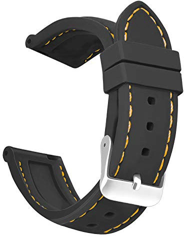 OLLREAR Unisex Caoutchouc Bracelet Montre 8 couleurs 5 tailles 20mm Noir Orange
