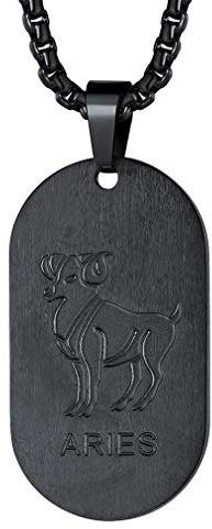 FaithHeart Sternzeichen Halskette für Herren Jungen, Schwarz Kette mit Sternbild Anhänger, Punk Dog Tag Anhänger für Geburtstag Weihnachten Valentinstag