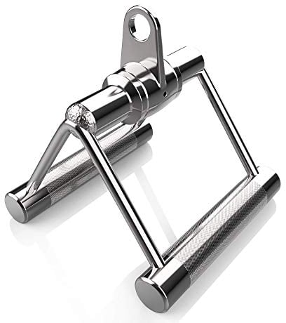 Cable Machine Attachments - Pull Down Rope Tricep Rope Straight Bar Stirrup Handle Row Handle Lat Pulldown Bar - Multigym Multi Home Gym Exercise Accessories Bars (Chrome Revolving Rowing Bar)