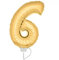 WOOOOZY Folienballon Zahl 6 am Stab, ca. 36cm, Gold