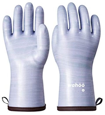LANON Flüssig Silikon Hitzebeständige Grillhandschuhe, Topfhandschuhe, Backhandschuhe, Ofenhandschuhe, Grillen, Backen, Kochen, rutschfest, Wasserdicht, Violett, M/8