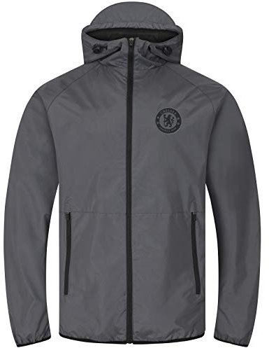 Chelsea FC - Herren Wind- und Regenjacke - Offizielles Merchandise - Grau - Kapuze mit Schirm - L