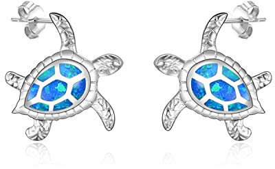 WINNICACA Schildkröte Ohrringe Sterling Silber Erstellt Blau Opal Ocean Ohrstecker Schmuck für Frauen Mutter Muttertag