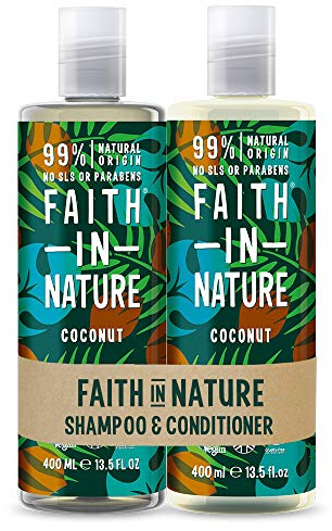 Faith In Nature Natural Coconut Shampoo and Conditioner Set, Hydrating, Vegan & Cruelty Free, No SLS or Parabens, For Normal to Dry Hair, 2 x 400ml
