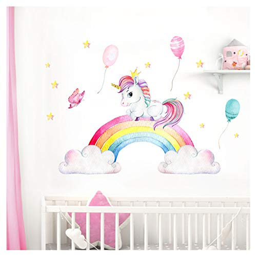 Little Deco Wandtattoo Einhorn mit Regenbogen DL535 M - 98 x 57 cm (BxH)