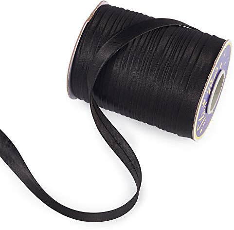 Schwarzes, doppelt gefaltetes Schrägband, 1,6 cm (5/8 Zoll), einseitiges Polyester-Satinband zum Nähen, Nähen, Binden, Säumen, Paspelieren, Quilten, ca. 70 m