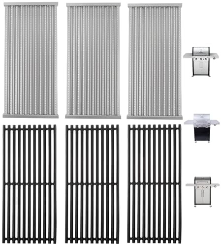Gusseisen-Grillrost & Edelstahl-Emitterplatte Ersatz-Set für Charbroil 463242516, 463242515, 466242515, 466242615, 463243016, 463367516, 463367016, 4624624 2516 466242616, 463346017, 3-teiliges Set.