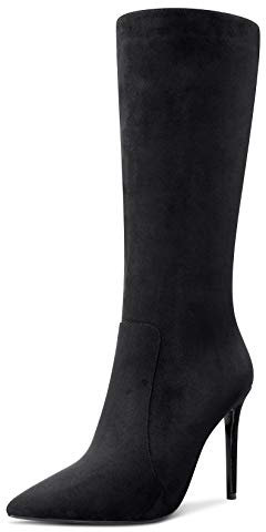 Castamere Moda Stivali Alti Ginocchio Cerniera Donna Tacco a Spillo 10CM Alto Tacco Nero Scamosciato Scarpe EU 37.5