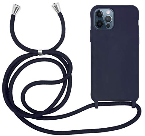 MyGadget Handykette für iPhone 12 | 12 Pro - [ Hülle mit verstellbaren Band ] - TPU Handyhülle mit Handyband zum Umhängen - Kordel Schnur Case Schutzhülle - Dunkel Blau