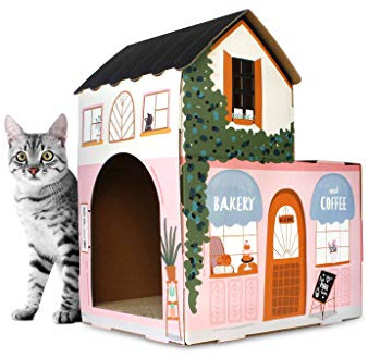 American Cat Club Cat House with Scratcher & Catnip Included - Coffee House