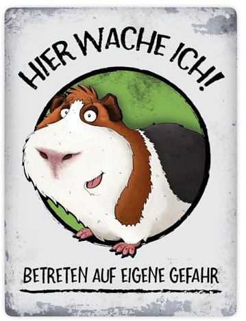 Hier wache ich! Betreten auf eigene Gefahr Metallschild XXL mit Meerschweinchen Motiv