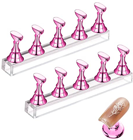 2 Set Nagel Stander für Press on Nails Display,Acryl Nägel Kunst Praxis Stands,Nägel Tipps Halter für Nagelspitzen Übung, DIY Nagelkunst Ständer für Falsche Nagelspitze Maniküre Werkzeug (Rosa)