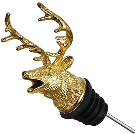 LIMEOW Flaschenausgießer Hirschkopf Weinverschluss Wein Stopper 12cm Edelstahl Weinausgießer Golden Elastisches Kieselgel Lecksicher Ausgießer für Weinflaschen für Wein, Champagner, Sekt, Party