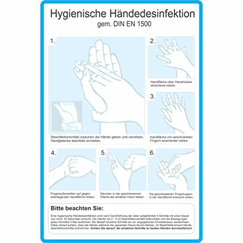 Indigos UG - Schild Hygienische Händedesinfektion - 30x20 cm - - Hände wäschen - Clean - Sauber - Warnung - Sicherheit - Hotel, Firma, Haus - Aluverbundplatte 3mm - Hinweisschild - Warnschild