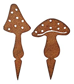 2 STK Dekoaufsteller Pilze rost Farben braun Fliegenpilze Metallpilze Stecker Gartendeko 26cm und 17cm Pilz 2er Set Dekopilze Garten Dekoration