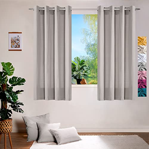 heimtexland ® Deko Vorhang Baumwolle Dekoschal Blickdicht Einfarbig Ösenschal Gardine Typ849 Grau HxB 145x140 cm