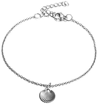 Mesnt Chaine Pied Femme, Acier Inoxydable Bracelet Cheville pour Les Femmes en Forme de Coquille et d'étoile de mer Bijoux Femme Pied Or/Argent
