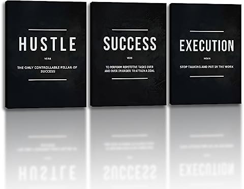 UNBRUVO Hustle Success Execution Zitate, Wandkunst, inspirierende Drucke, Poster, Wanddekoration, motivierende Unternehmer, Leinwandmalerei, Motivationszitate, Büro, Arbeitsplatz (121 cm Bx61 cm H)