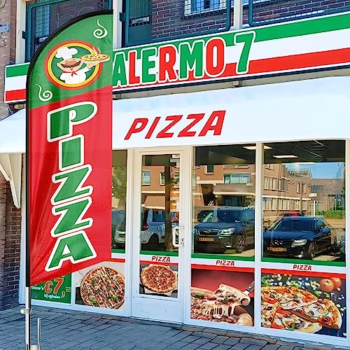 FSFLAG Drapeau Swooper Pizza - 2,4 m - Publicité pour pizza - Bannière de pizza - Panneaux pour entreprises et magasins (drapeau uniquement)