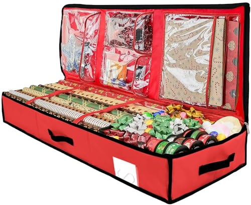 TAHAVICE Geschenkpapier Aufbewahrungstasche für 26 Rollen, Geschenkpapier Organizer Groß 600D Oxford-Gewebe Reißfest und wasserdicht, Aufbewahrung Geschenkpapierrollen 100x35x14cm