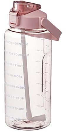 Mineatig Gourde 2l, Gourde 2l Motivation, Gourde Graduée, Avec Marqueur Et Paille, Avec Poignée, Pour Le Camping, La Randonnée, La Course Et Les Voyages, Cadeau Pour Les Campeurs, Rose