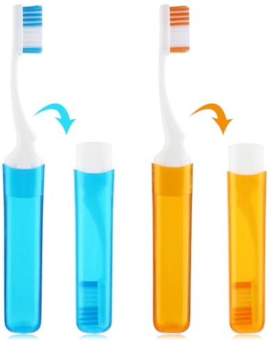 Ouligay 2 Stück Klappbare Reise Zahnbürste - Faltbare Tragbare Weiche Mini Zahnbürste für Reisen, Schule, Zuhause und Geschäftsreise