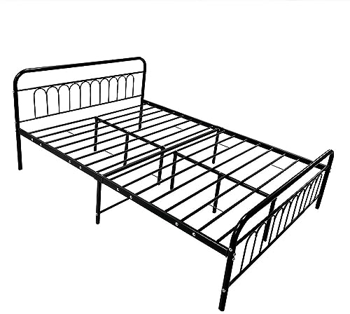 Panana Double Size Bed Frames Metal Platform with Vintage Headboard and Footboard, Mattress Foundation/No Box Spring Needed(Black,4FT6)