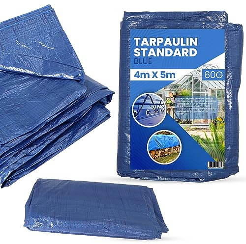 Bâche de Protection 4x5m PVC 50 g/m² Imperméable Extérieur en Tissu Industrielle Multifonction pour Meubles Camping Voiture étanche Multi-Usage Universelle