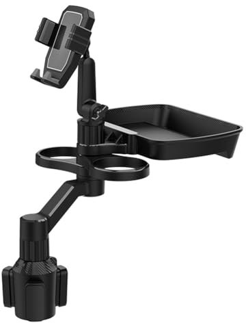 LYEAA Autotablett-Lagerregal, Lebensmitteltablett, verstellbare Tassenhalterung, 360 drehbare Getränkeunterstützung, Kaffee-Burger-Regal