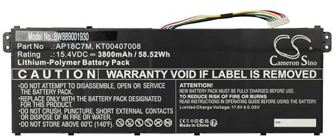 vhbw Akku kompatibel mit Acer Spin 5 SP513-54N-771U, SP513-54N-79EY, SP513-54N-74LL Notebook (3800 mAh, 15,4 V, Li-Polymer)