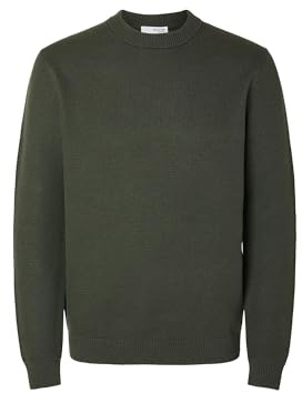 Selected Homme Herren Slhdane Knit Structure Crew Neck Noos Pullover, Forest Night, M EU