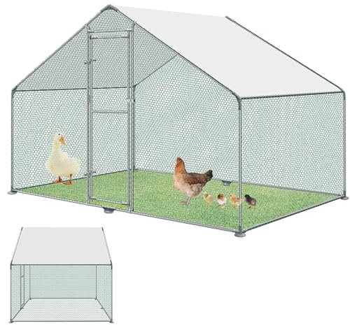 XINZI 6㎡ Kleintiergehege Hühnerstall aus Verzinkter Stahlrahmen Außengehege Hühner mit PE-Folie Schatten Dach und Schloss Geflügelställe für Draußen Geflügelkäfige für Kleintiere Haustiere (3x2x2m)